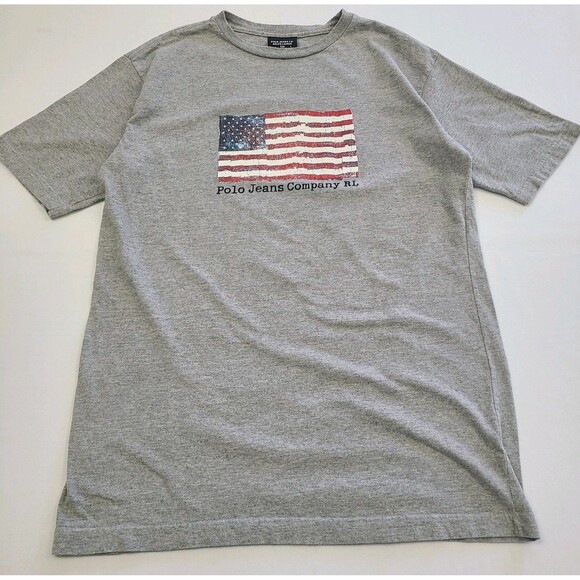 Vintage Polo Ralph Lauren Jean Co Mens Sz Large Gray USA Flag Shirt America - Picture 1 of 7